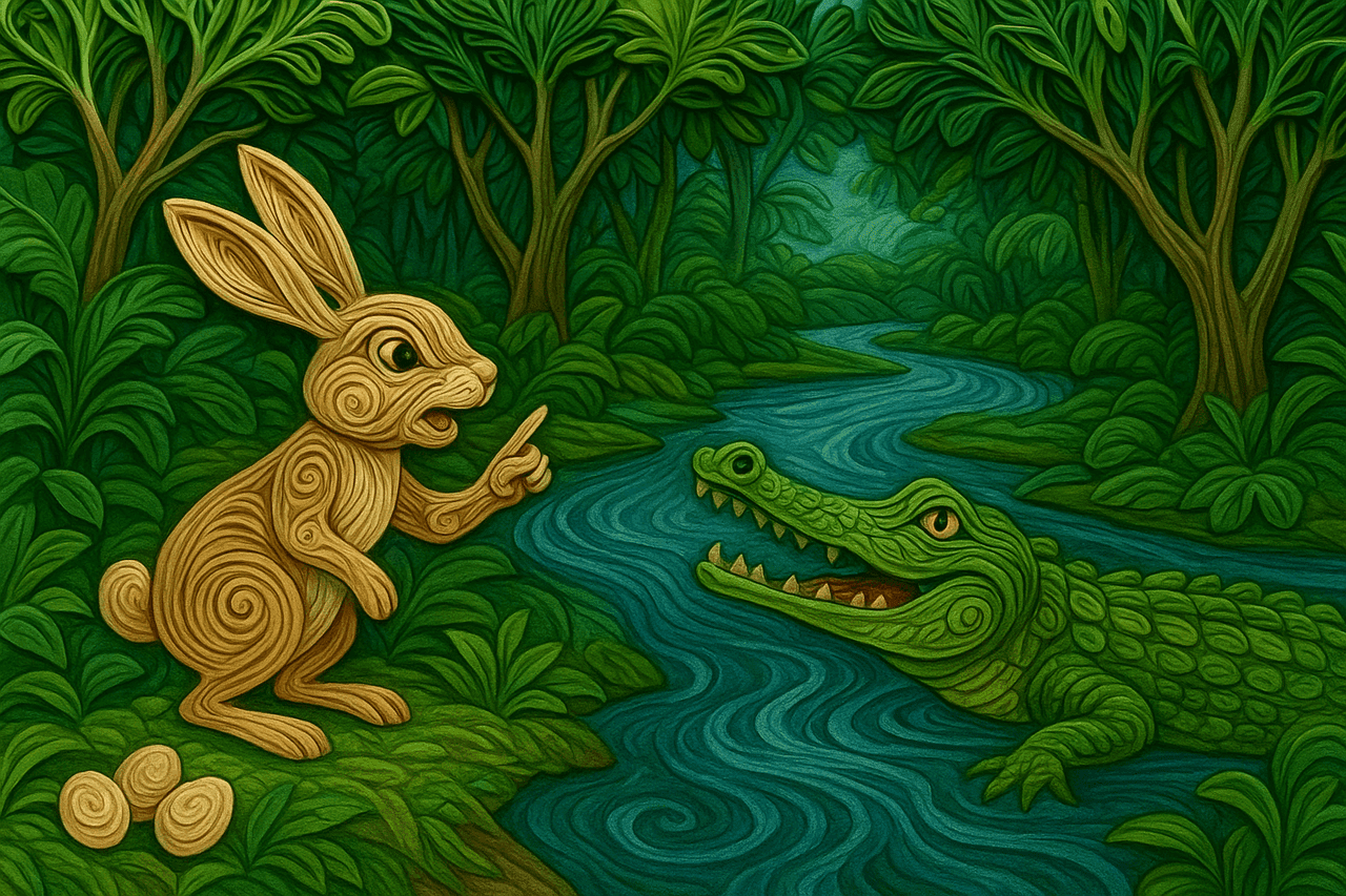 Ilustracion de Conejo y caimán