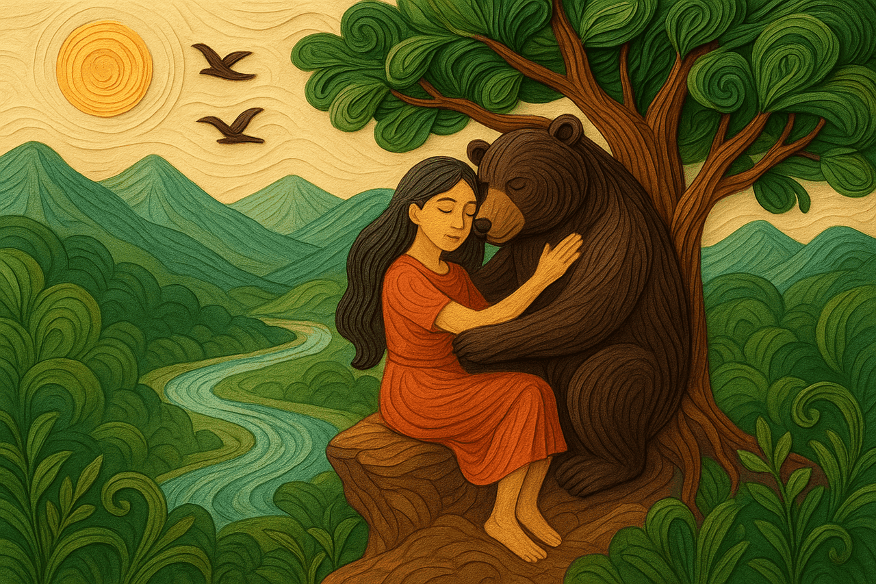 Ilustracion de La mujer y el oso