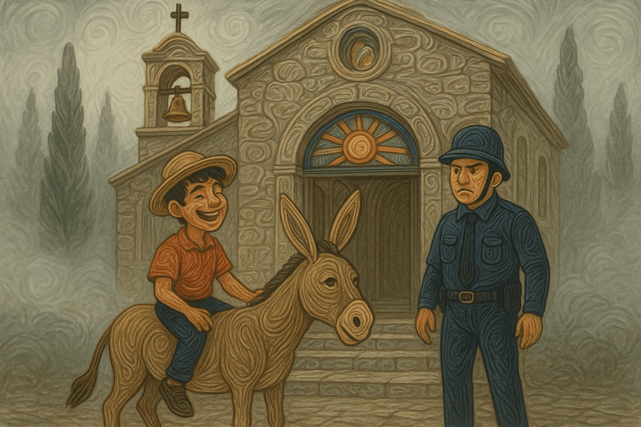 Ilustración de El burro y la policía