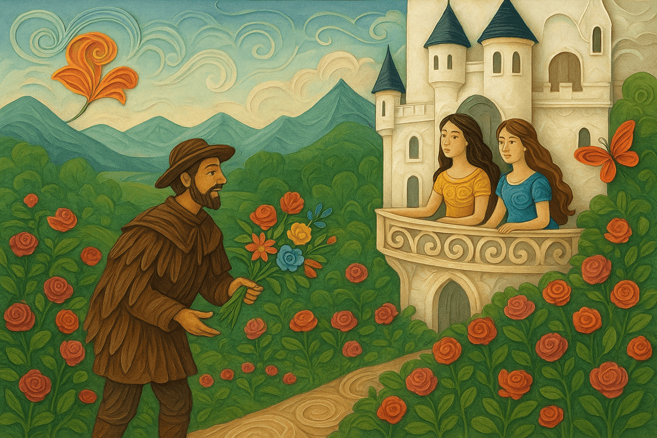 Ilustración de Este era un rey que tenía dos hijas bonitas