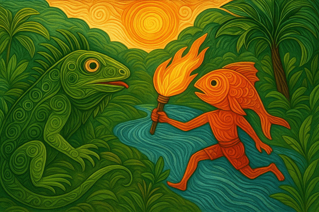 Ilustracion de Hímo la Iguana y la candela