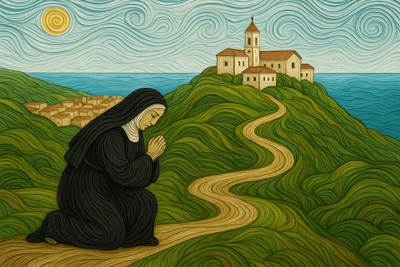 Ilustracion de La abadesa arrodillada