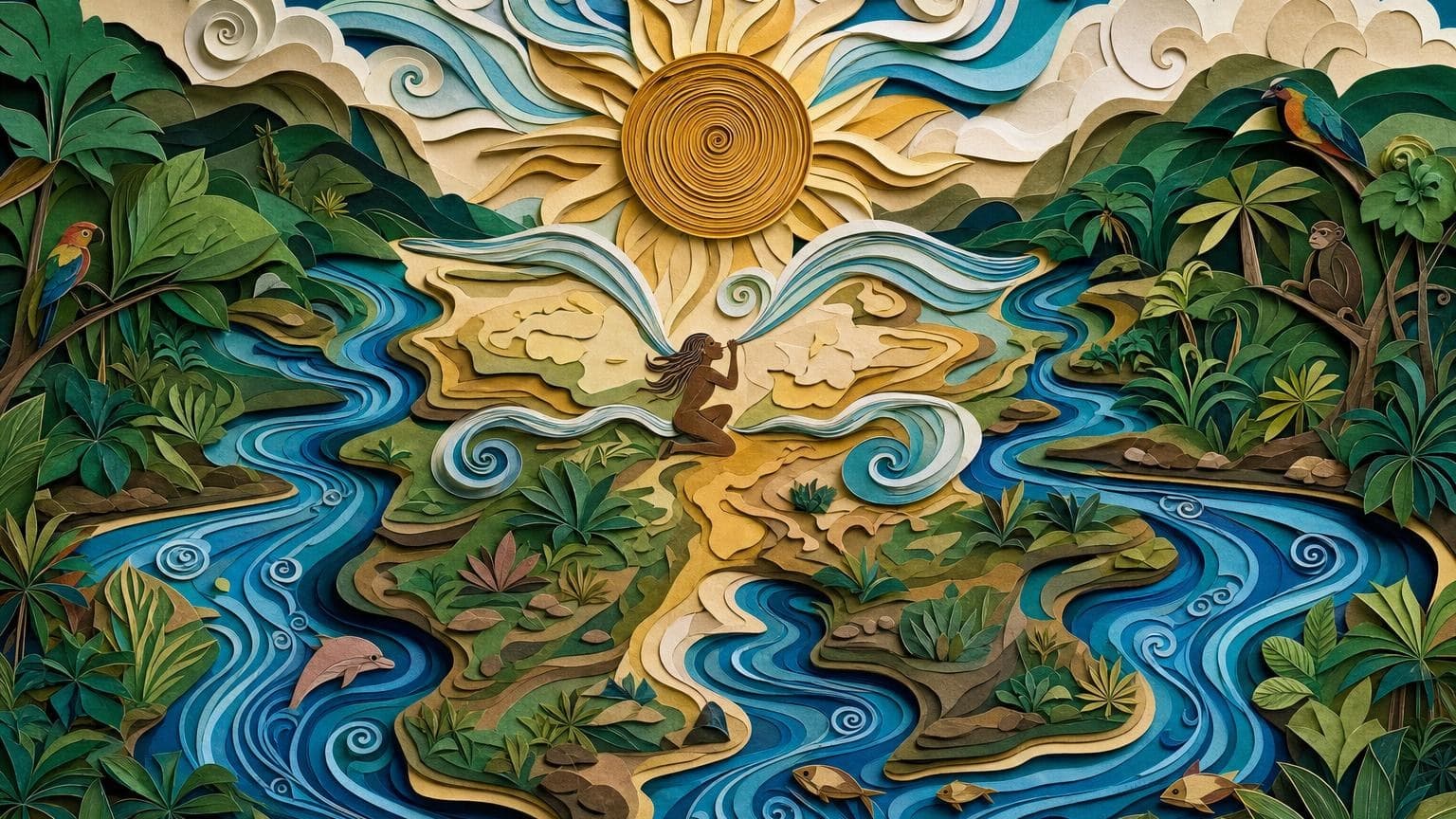 Yepá Huáke hace aparecer el Sol, el viento y los mares