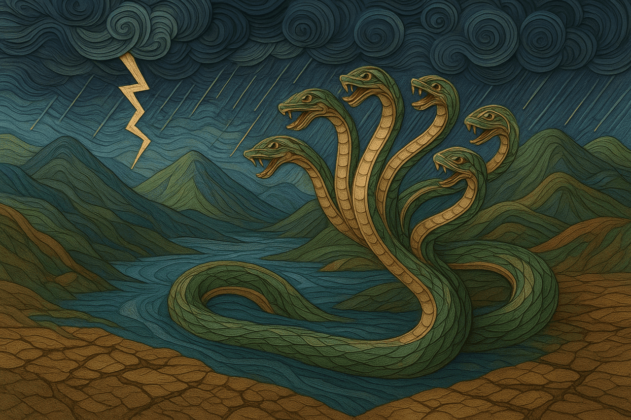 Ilustracion de La culebra de las siete cabezas