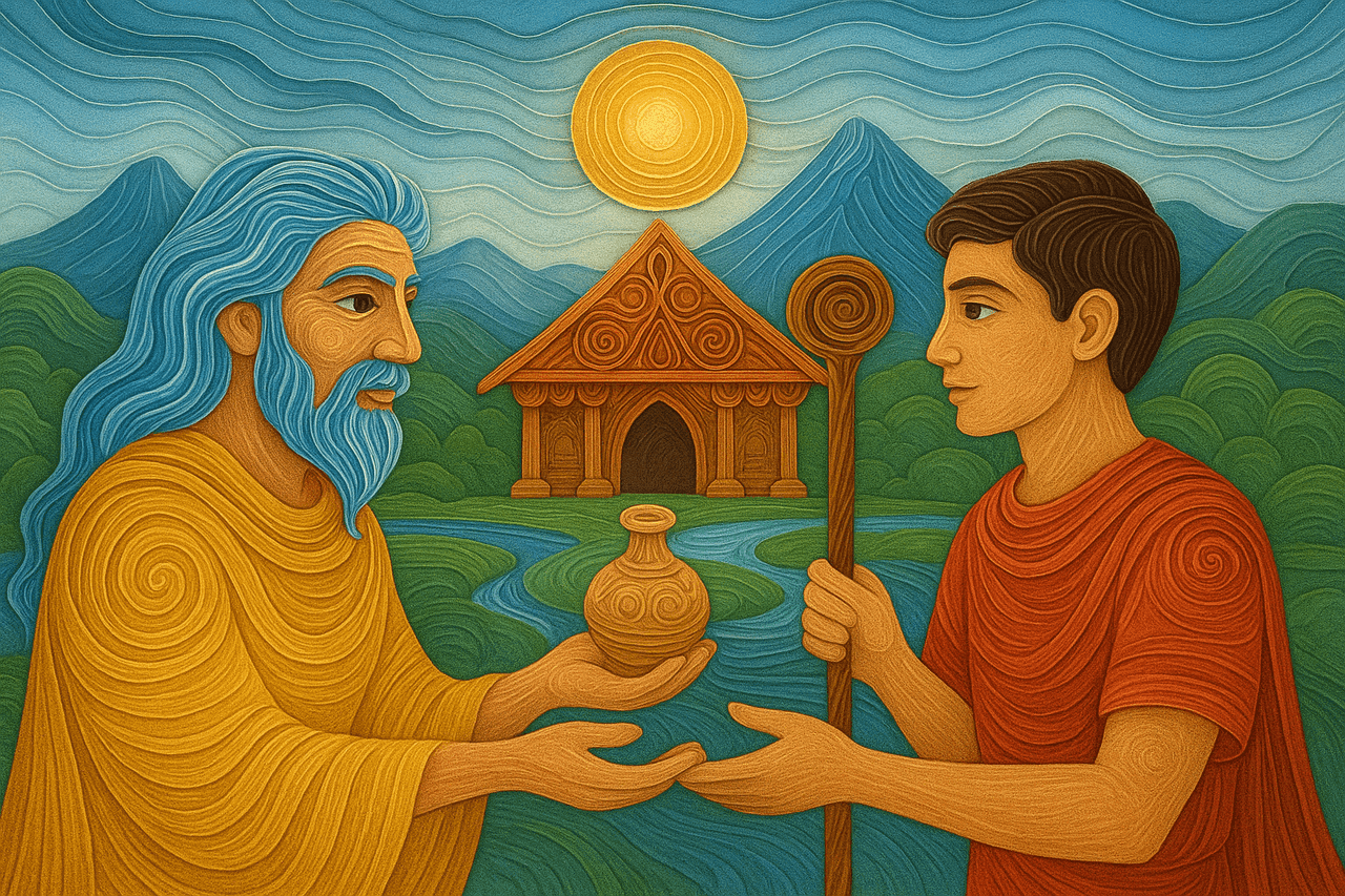 Ilustracion de Naowa entrega el gobierno a su hijo