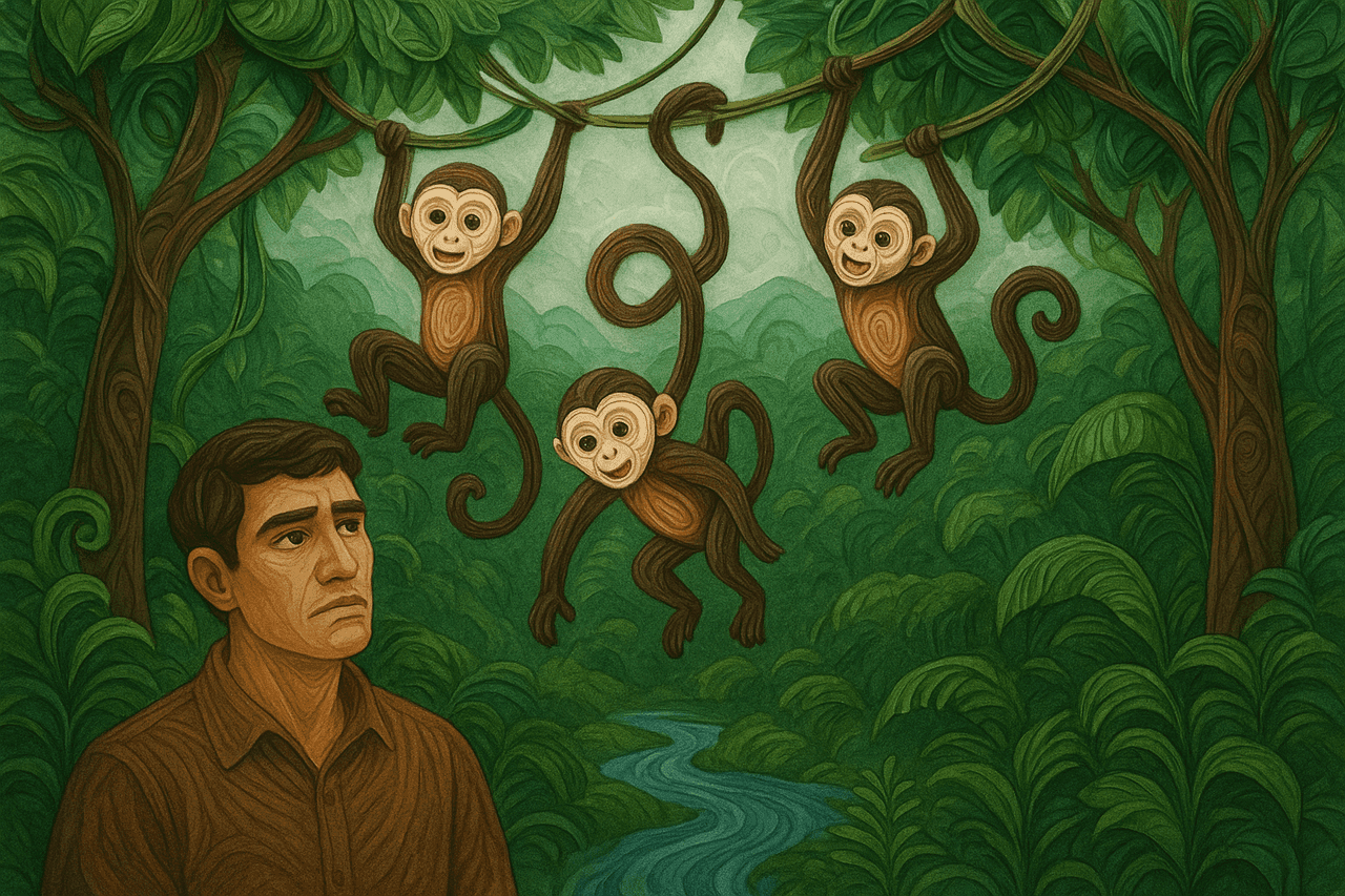 Ilustracion de Origen de los micos boquiblancos