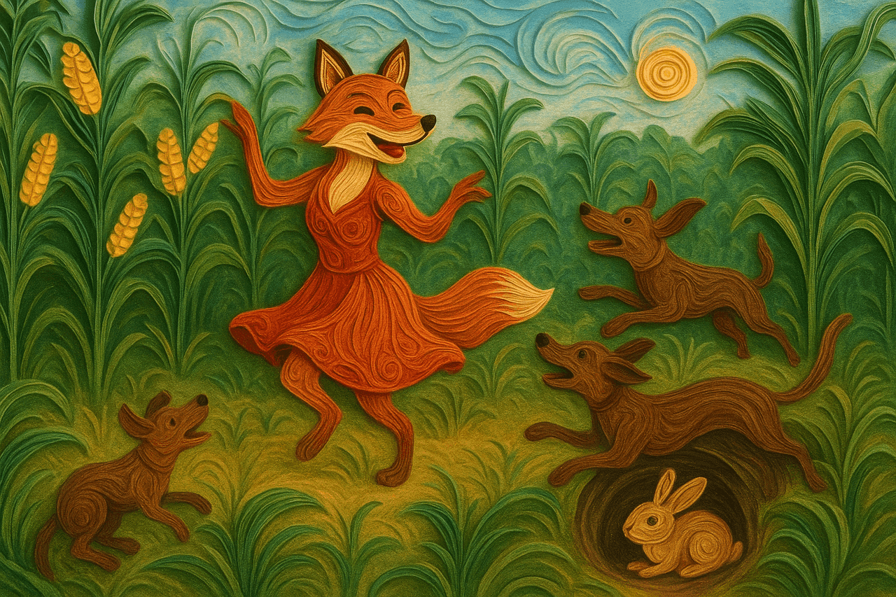 Ilustracion de Tía zorra en el maizal de tío conejo